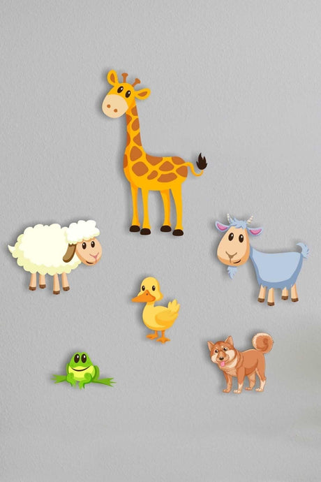 Giraffe Sheep Goat Duck Duck Frog Dog Figure Wooden Kids Room Wall Art - Sticker - Swordslife