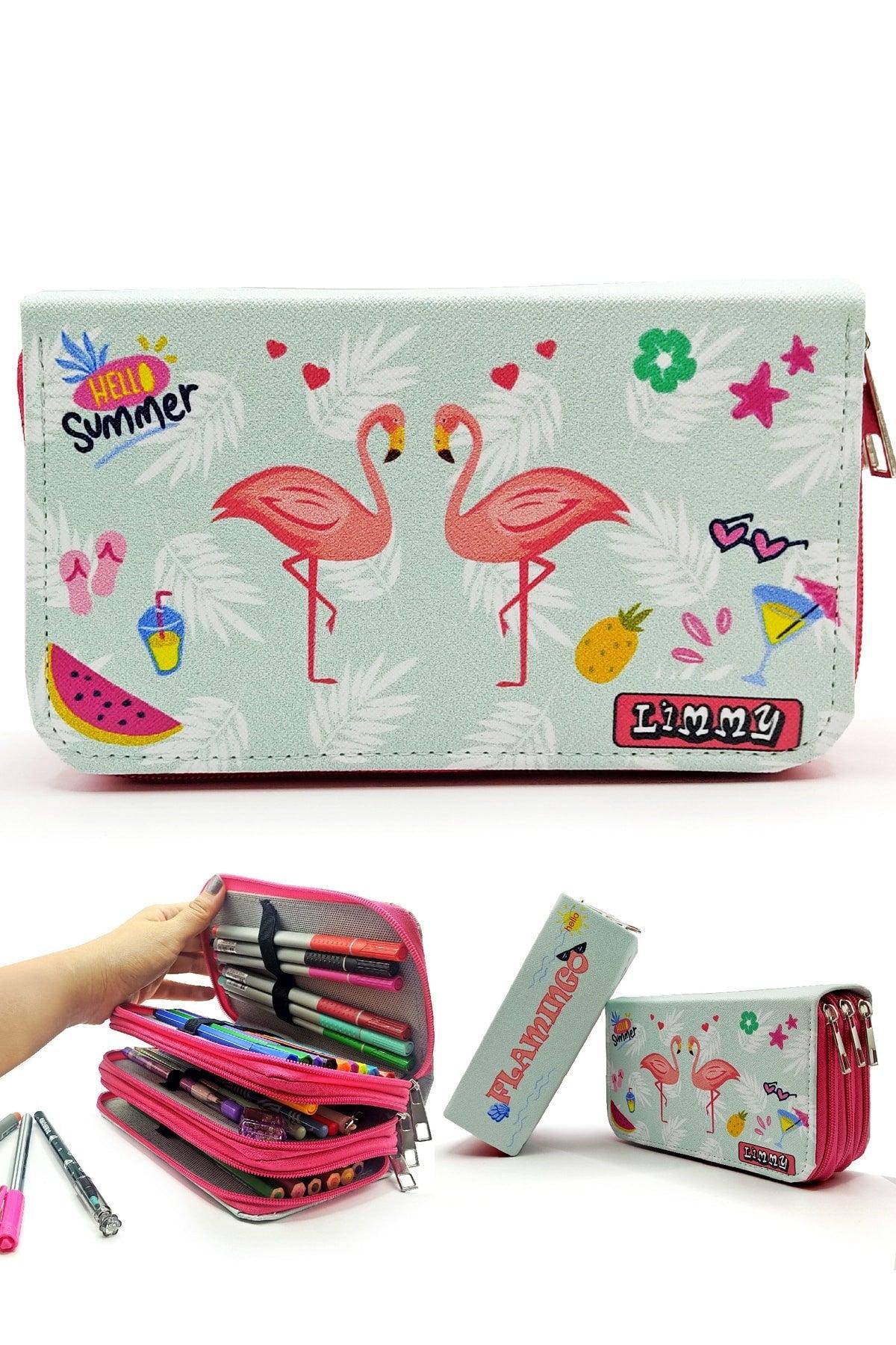 Double Flamingo Patterned Modelist Pencil Case