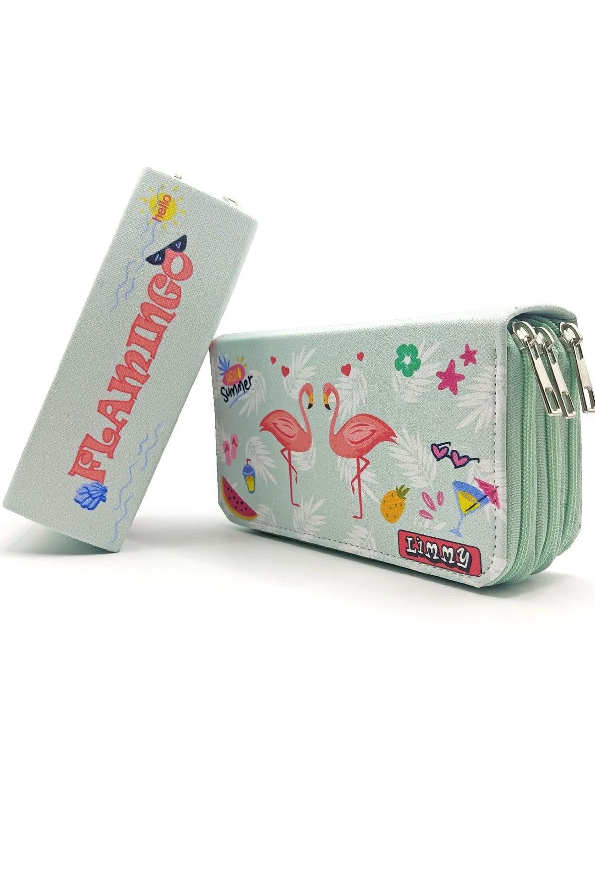 Double Flamingo Patterned Modelist Pencil Case